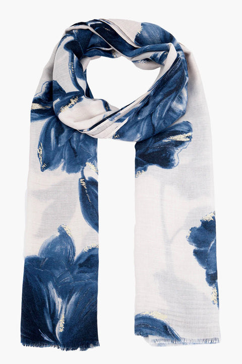 Miss Shorthair 2171BL Eleanor Blue Abstract Floral Lightweight Scarf