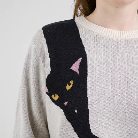 Dedicated 23188 Sweater Arendal Long Cat Vanilla White Whitecap Gray