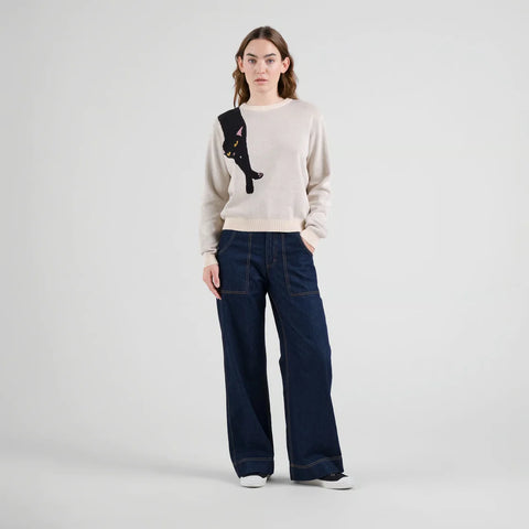 Dedicated 23188 Sweater Arendal Long Cat Vanilla White Whitecap Gray