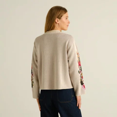 Dedicated 23646 Sweater Limhamn Folk Flower Vanilla White Whitecap Gray