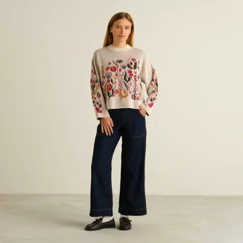 Dedicated 23646 Sweater Limhamn Folk Flower Vanilla White Whitecap Gray