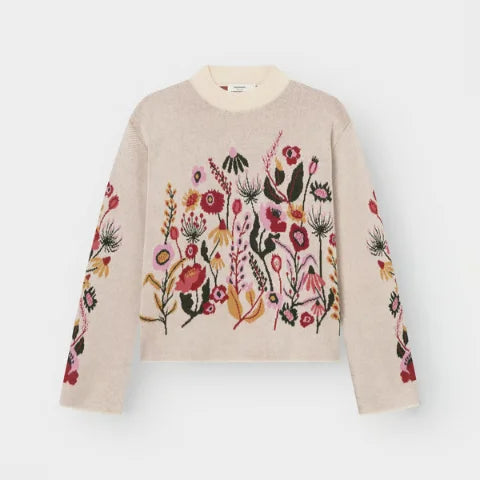 Dedicated 23646 Sweater Limhamn Folk Flower Vanilla White Whitecap Gray