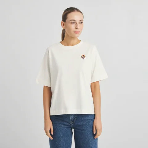 Dedicated 23802 T-shirt Vadstena Autumn Harvest EMB Off-White Whisper White