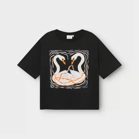 Dedicated 23809 T-shirt Vadstena Painted Swans Black