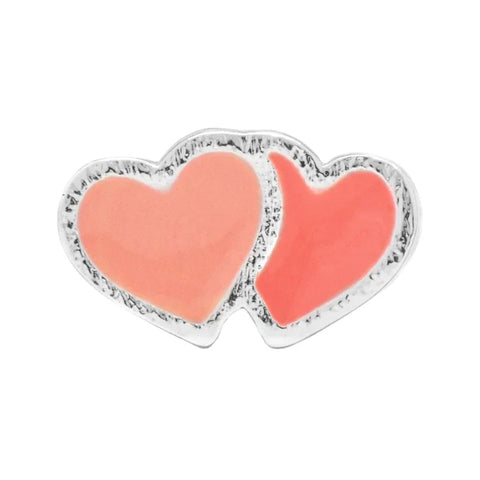 LULU Copenhagen LULU1489 2Hearts silver plated Ear stud In Burnt Coral-Orange Coral