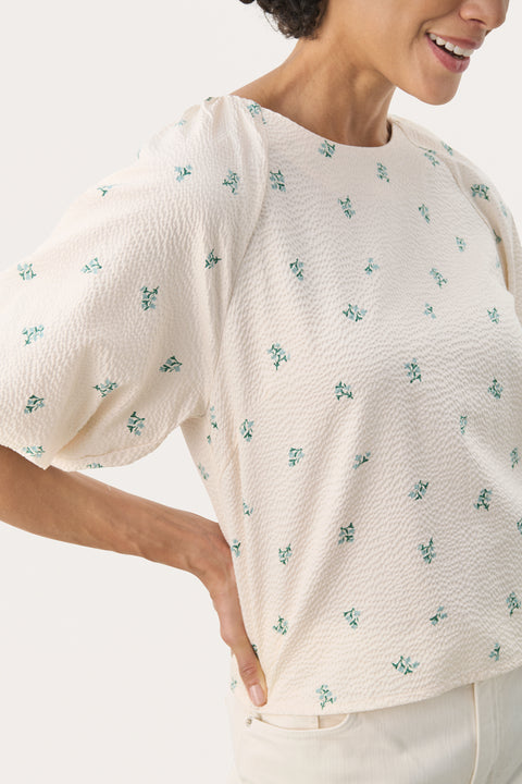 Part Two Estermarine Blouse In Green Bouquet Print
