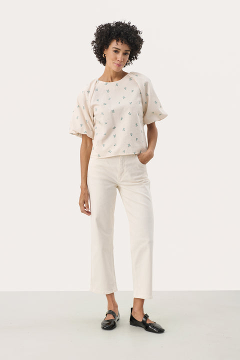 Part Two Estermarine Blouse In Green Bouquet Print