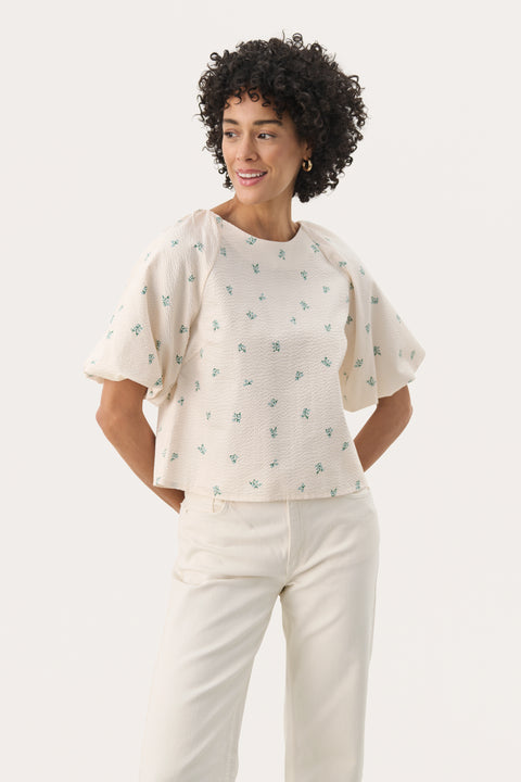 Part Two Estermarine Blouse In Green Bouquet Print