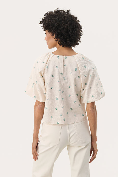 Part Two Estermarine Blouse In Green Bouquet Print