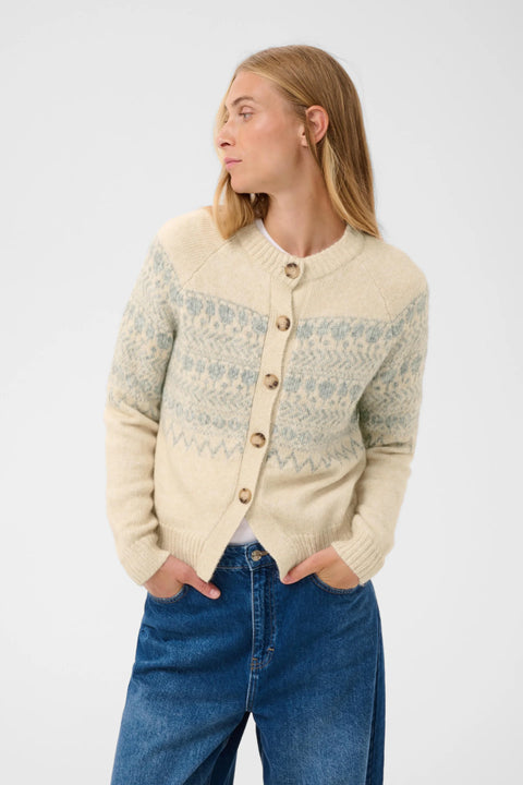 Part Two Charmaine Cardigan In Whitecap/Grey Jaquard