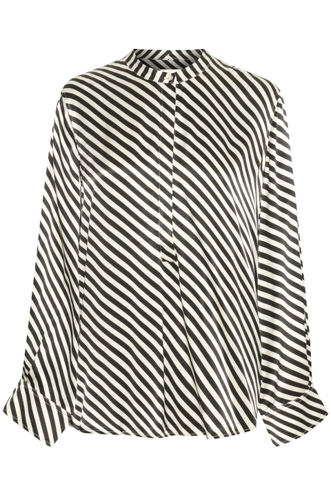 Soaked In Luxury Soho Blouse LS In Black & White Diagonal Stripe