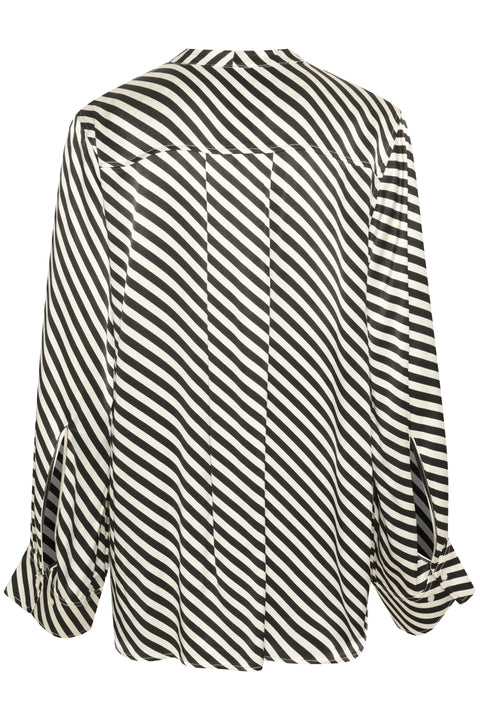 Soaked In Luxury Soho Blouse LS In Black & White Diagonal Stripe