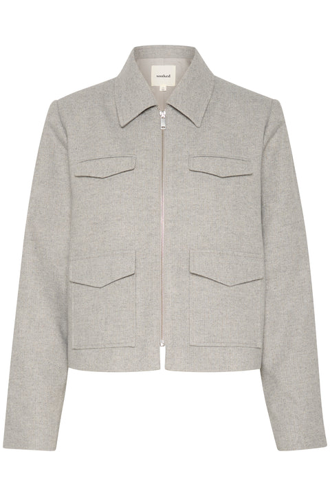 Soaked In Luxury Augustina Jacket In Grey And White Pinstripe