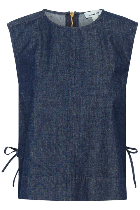 Soaked In Luxury Chamy Top In Dark Blue Denim