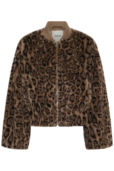 Soaked Leona Estacia Bomber Jacket In Portabella Leopard Pattern