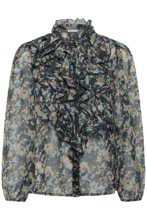 Saint Tropez Lilja Crinkle LS Shirt In Big Dipper Camouflaged Blooms