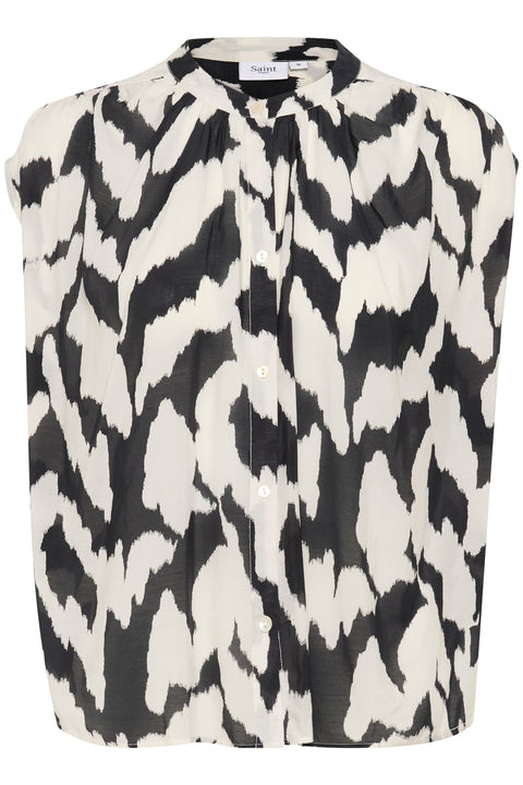 Saint Tropez Kelsie Shirt In Black Monochrome Strokes