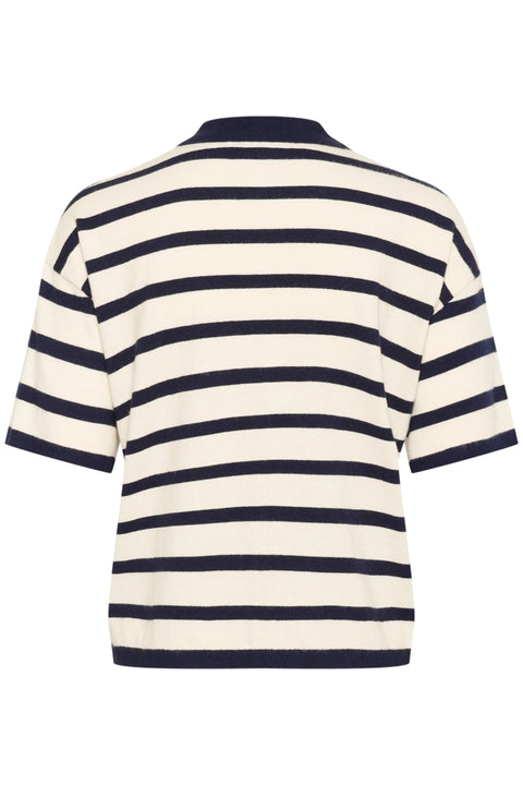 Saint Tropez Likam Striped Polo Cardigan In Winter White Nightsky Stripe