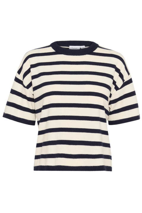 Saint Tropez Likam Striped Pullover In Winter White Nightsky Stripe