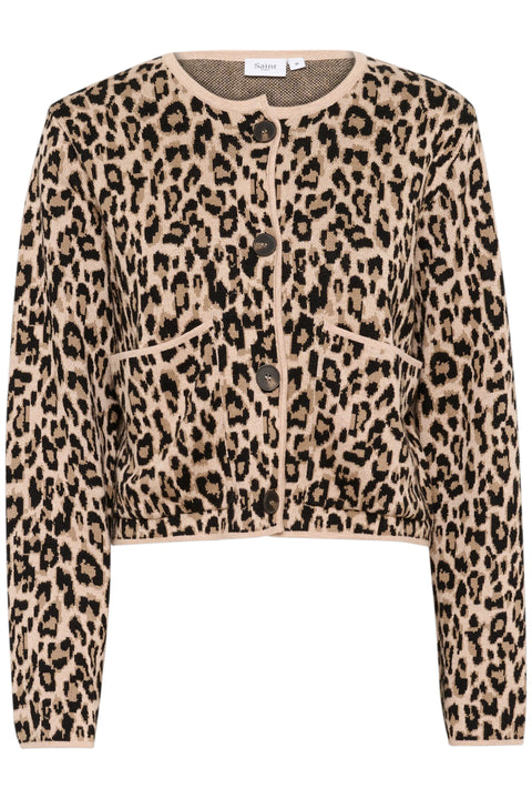 Saint Tropez Lydia Cardigan In Black Leopard Jacquard