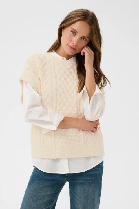 Saint Tropez Uwena Knit Vest In Seedpearl Melange