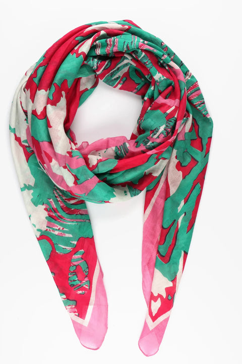 Miss Shorthair 3145HPGR Abstract leaf Animal Print Cotton Scarf In Hot Pink