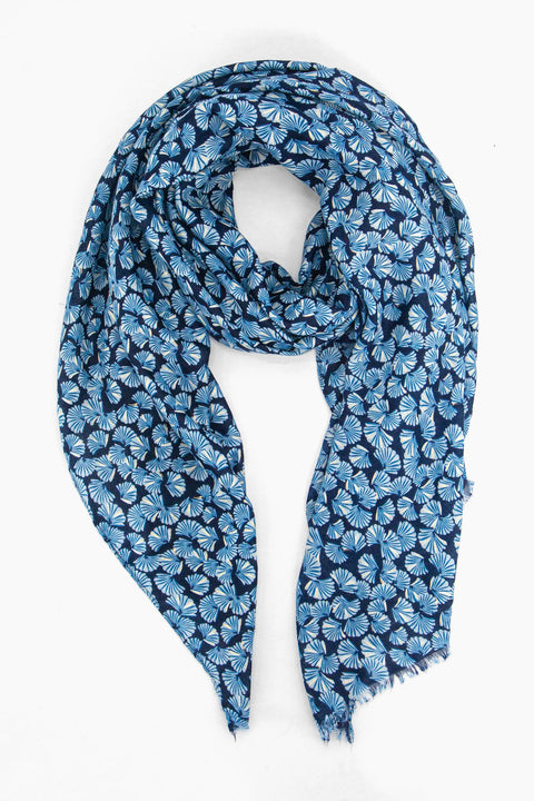 Miss Shorthair 3179NB Alice Lightweight Scarf - Navy Blue, Fan Style Print