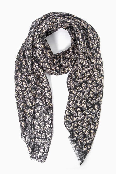 Miss Shorthair 3179B Alice Lightweight Scarf - Black, Fan Style Print