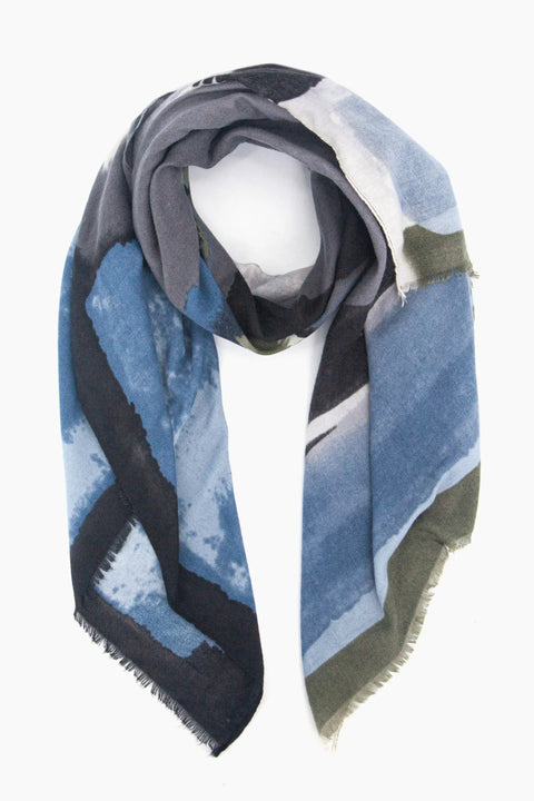 Miss Shorthair 3184B Penelope Lightweight Scarf- Black, Watercolour Colour Block