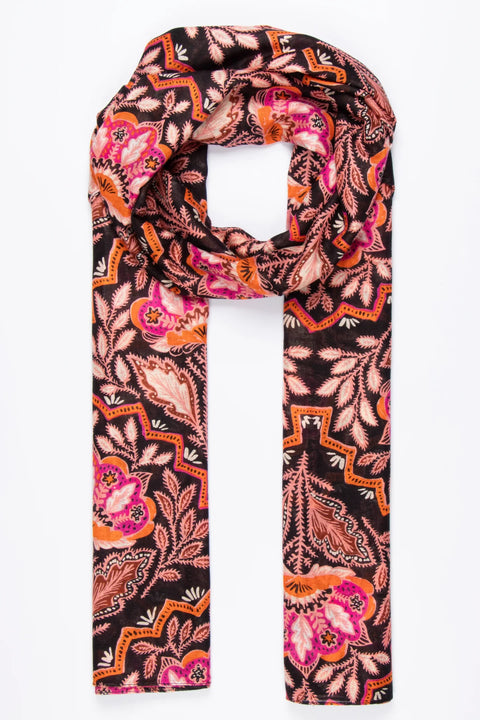 Miss Shorthair 3207OF Bernadette Lightweight Scarf-Orange , Floral Mosaic