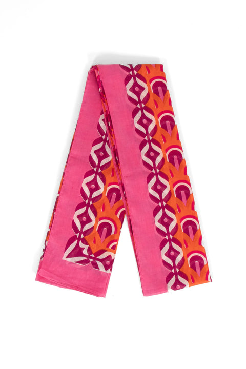 Miss Shorthair 3213HPO Dahlia Lightweight Cotton Scarf - Hot Pink/Orange, Retro Geometric Print