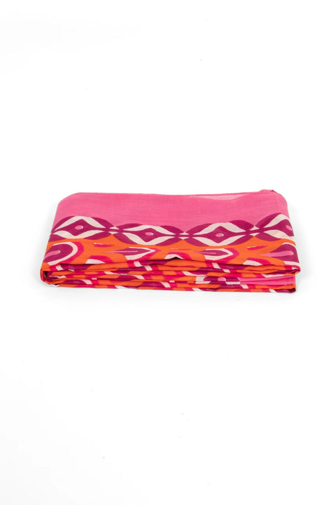 Miss Shorthair 3213HPO Dahlia Lightweight Cotton Scarf - Hot Pink/Orange, Retro Geometric Print