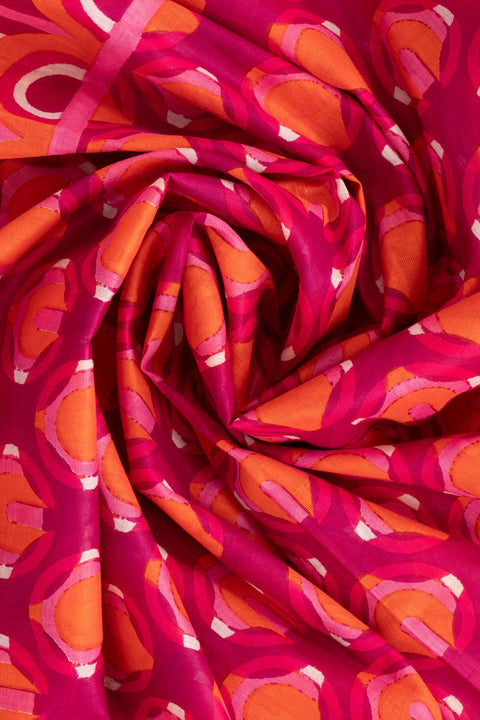 Miss Shorthair 3213HPO Dahlia Lightweight Cotton Scarf - Hot Pink/Orange, Retro Geometric Print