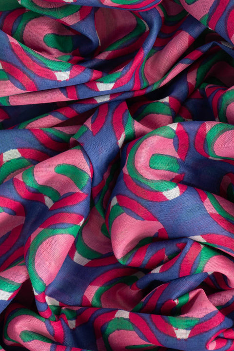 Miss Shorthair 3213GRPI Dahlia Lightweight Cotton Scarf - Green/Pink, Retro Geometric
