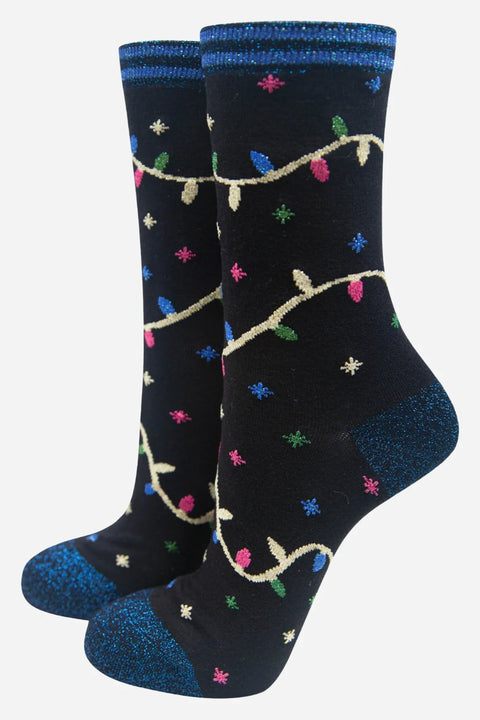 Miss Shorthair 4448LIGHB Black Women's Party Light Print Bamboo Socks