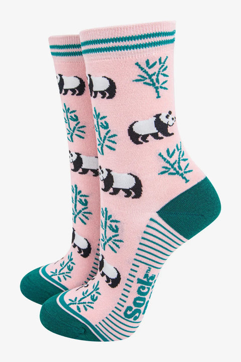 Miss Shorthair 4464PANDLP - Women's Bamboo Socks - Light Pink/Green, Panda