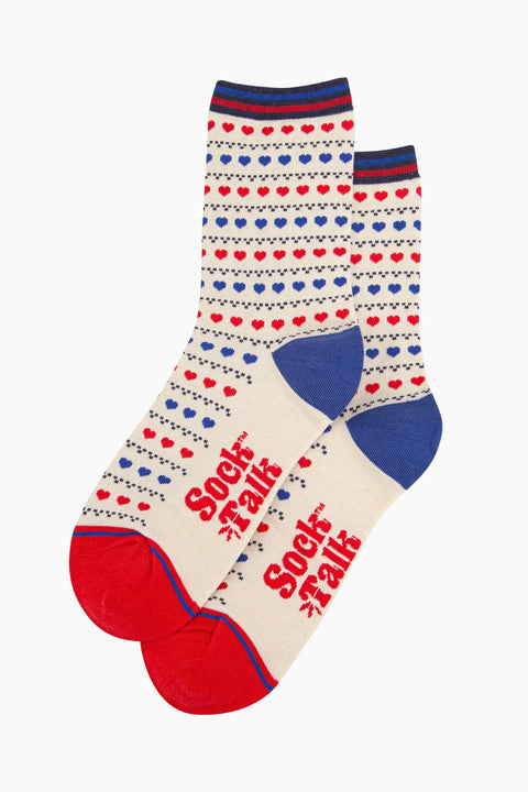 Miss Shorthair 4484HEARCR  Bamboo Socks Cream/Red/Blue, Heart Fair Isle