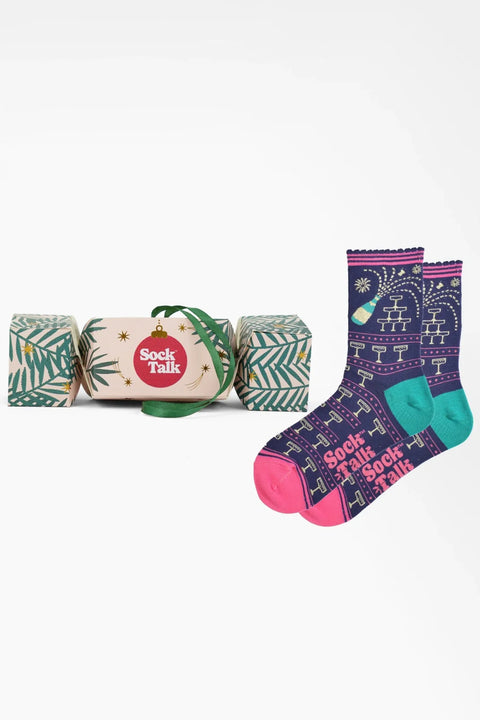 Miss Shorthair 4508NBPISTXCRBOX Women's Bamboo Ankle Socks Christams Cracker Gift Box- Navy Blue Pink Champagne Celebration