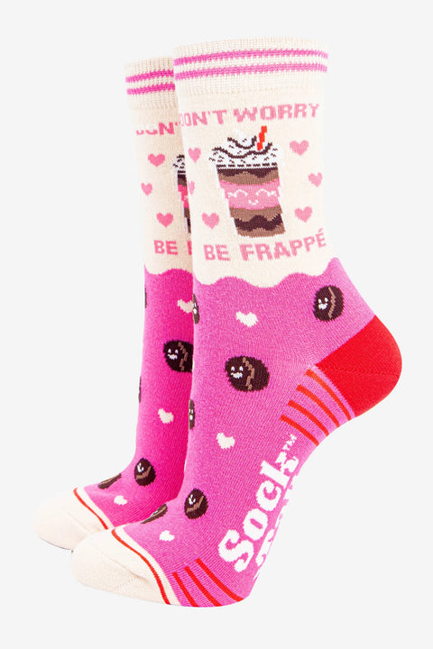 Miss Shorthair 4535FRAPPI Women's Combed Cotton Ankle Socks- Pink/Cream, Be Frappe
