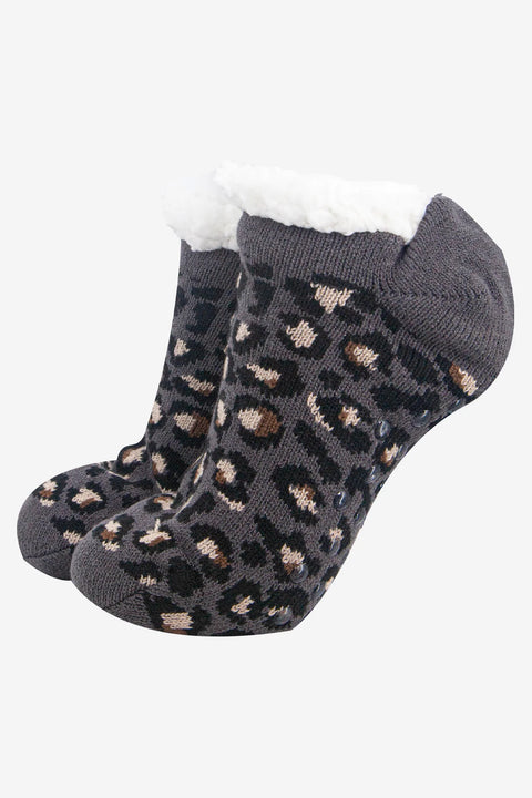 Miss Shorthair 4537LEODG Women's Short Slipper Sock- Dark Grey, Leopard