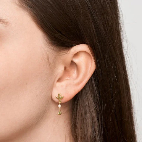 Pure 45990 Ava post earrings w. bird, pearls and hearts Gold