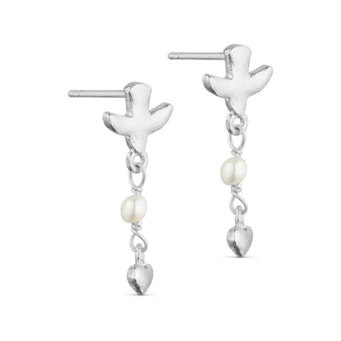 Pure 45990 Ava post earrings w. bird, pearls and hearts Silver