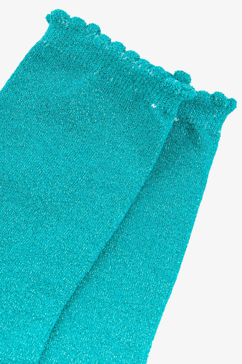 Miss Shorthair 4898AQ13 Cotton Blend All Over Glitter Ankle Socks in Aqua