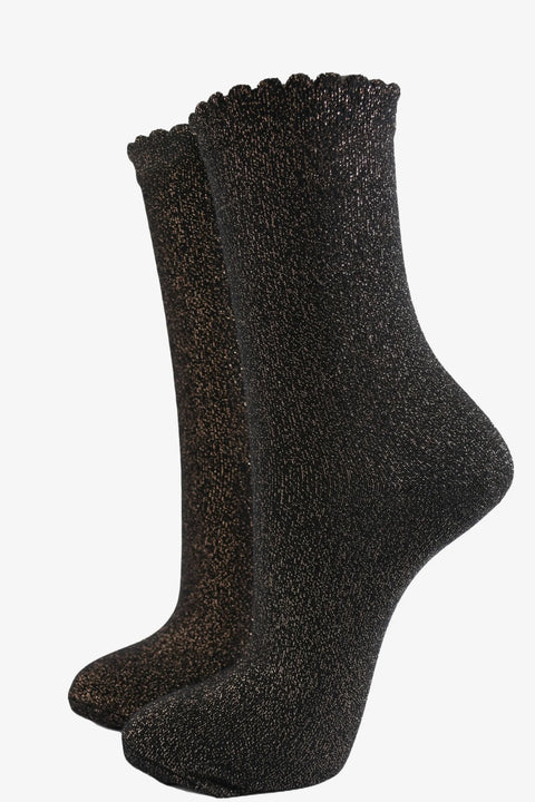 Miss Shorthair 4898B15 Women's Ankle Socks - Bronze, All Over Glitter
