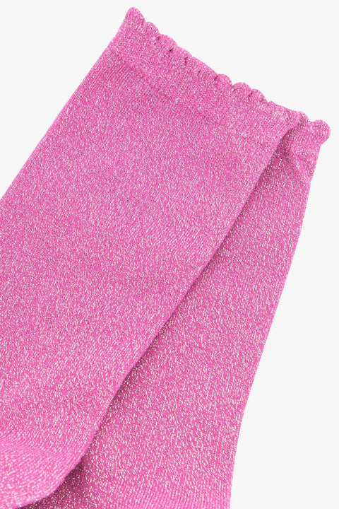 Miss Shorthair 4898HP1.1  Cotton All Over Glitter Ankle Socks in Hot Pink With Scallop Top