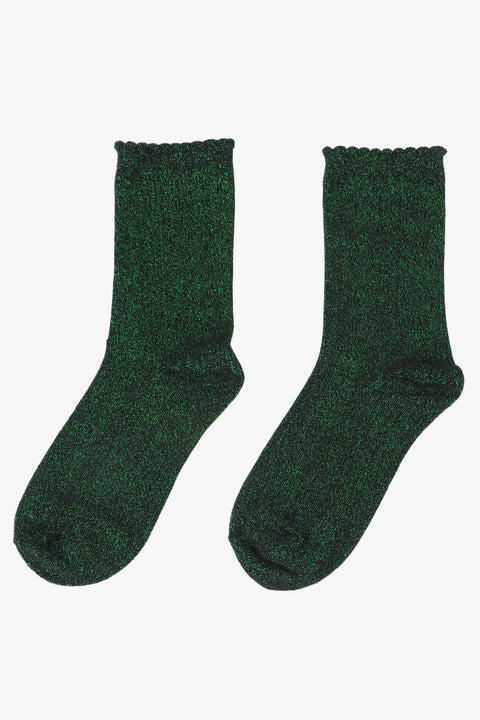Miss Shorthair 4898B11.1 Black Bright Green All Over Glitter Socks with Scalloped Cuff