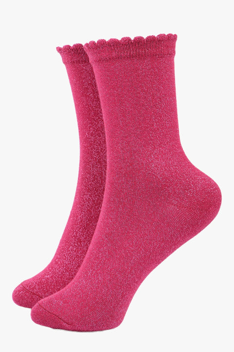 Miss Shorthair 4898BY8.1 Berry All Over Glitter Socks with Scalloped Cuff
