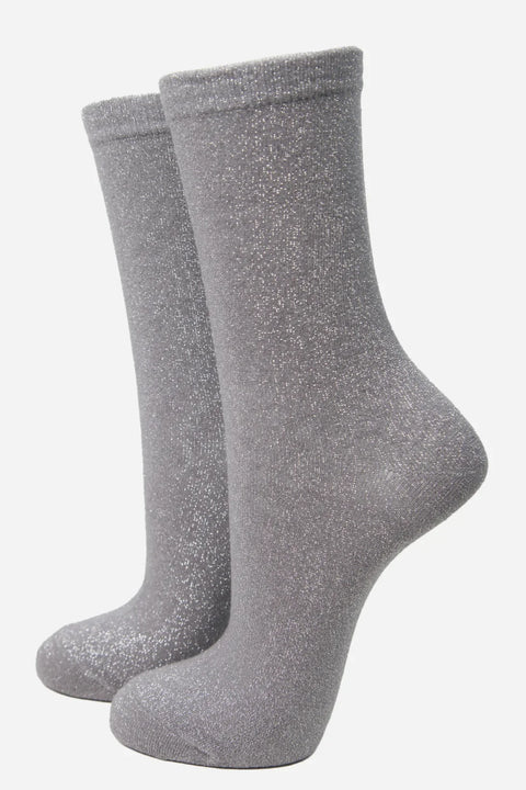 Miss Shorthair 4898DG1 Silver Sparkly Grey Glitter Socks