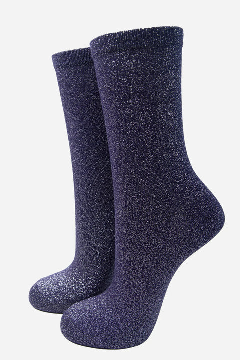 Miss Shorthair 4898NB Navy Blue All Over Glitter Socks