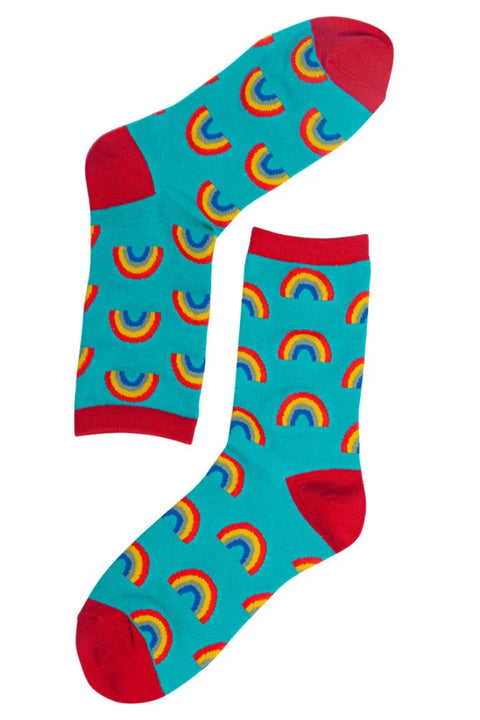 Miss Shorthair 4938TURE 4938TURE Turquoise Red  Rainbow Bamboo Socks